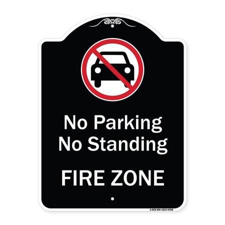 SIGNMISSION Designer Series-No Parking Or Standing Fire Zone With Graphic, 24" x 18", BW-1824-9958 A-DES-BW-1824-9958